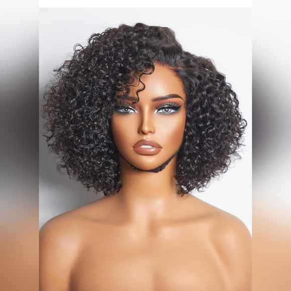 Curly wig human hair pre cut lace wig.